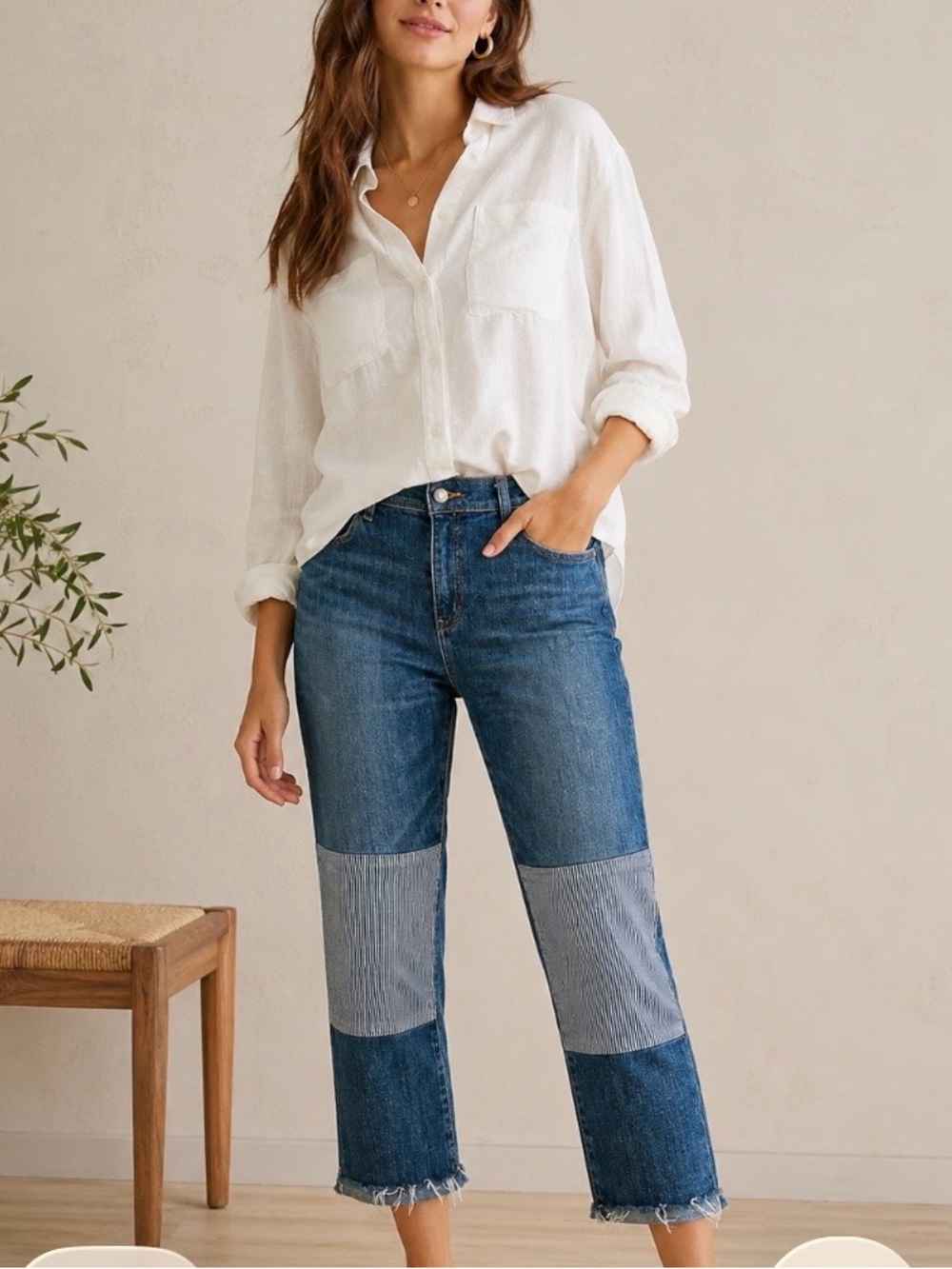 Pilcro and the Letterpress No. 33 Cropped Jeans Women’s 33 Blue Raw Hem Patch